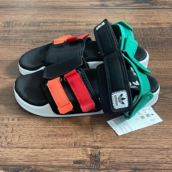 Adidas Adilette Sandals 4.0 ‘Black Red Orange Green’ (size mens 6/wmns 7) - Picture 2 of 10